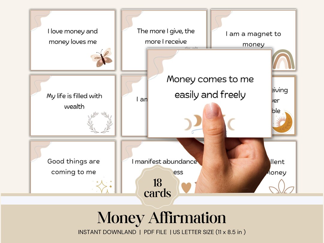 Money Affirmation Cards Printable, Words of Affirmation Deck, Boho ...