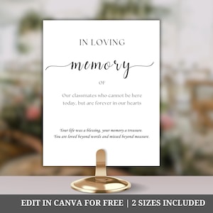 Memorial Table Sign Class Reunion, Editable Canva Template, High School Reunion, In Loving Memory of Our Classmates, Minimalist Reunion Sign