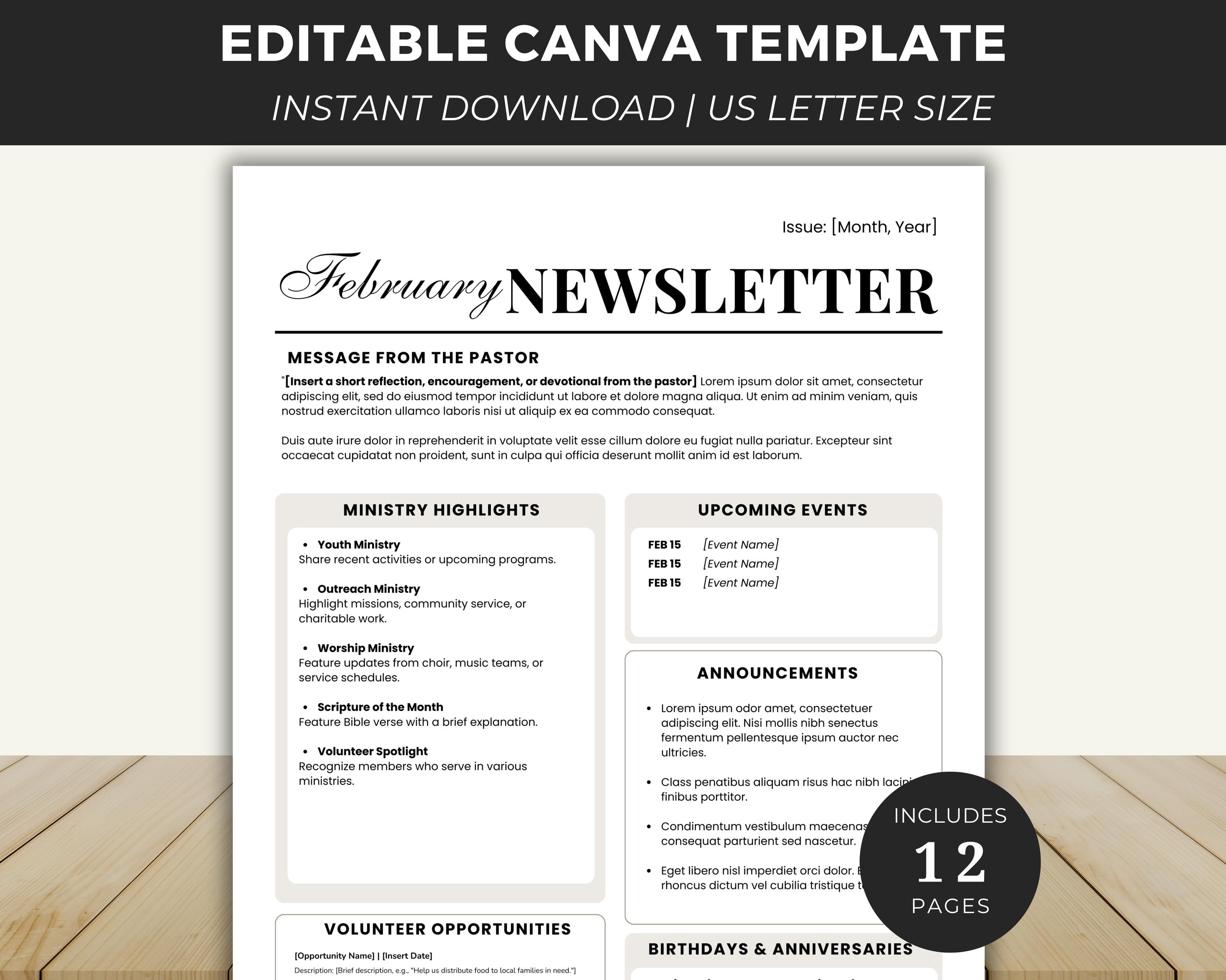 Bulletin Newsletter Examples Church Newsletter Editable Canva Template, Monthly Church Bulletin ...