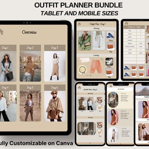 Digitale outfitplanner bundel organizer kledingkast, afdrukbare reisoutfitplanner, bewerkbare canvassjabloon, outfitkalender, persoonlijke stijl