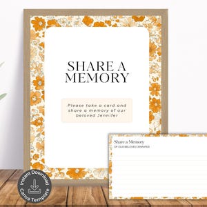 Partagez une boîte à souvenirs pour des funérailles, un souvenir de célébration de la vie, un livre d'or floral, un modèle de toile modifiable, une carte commémorative et une plaque funéraire