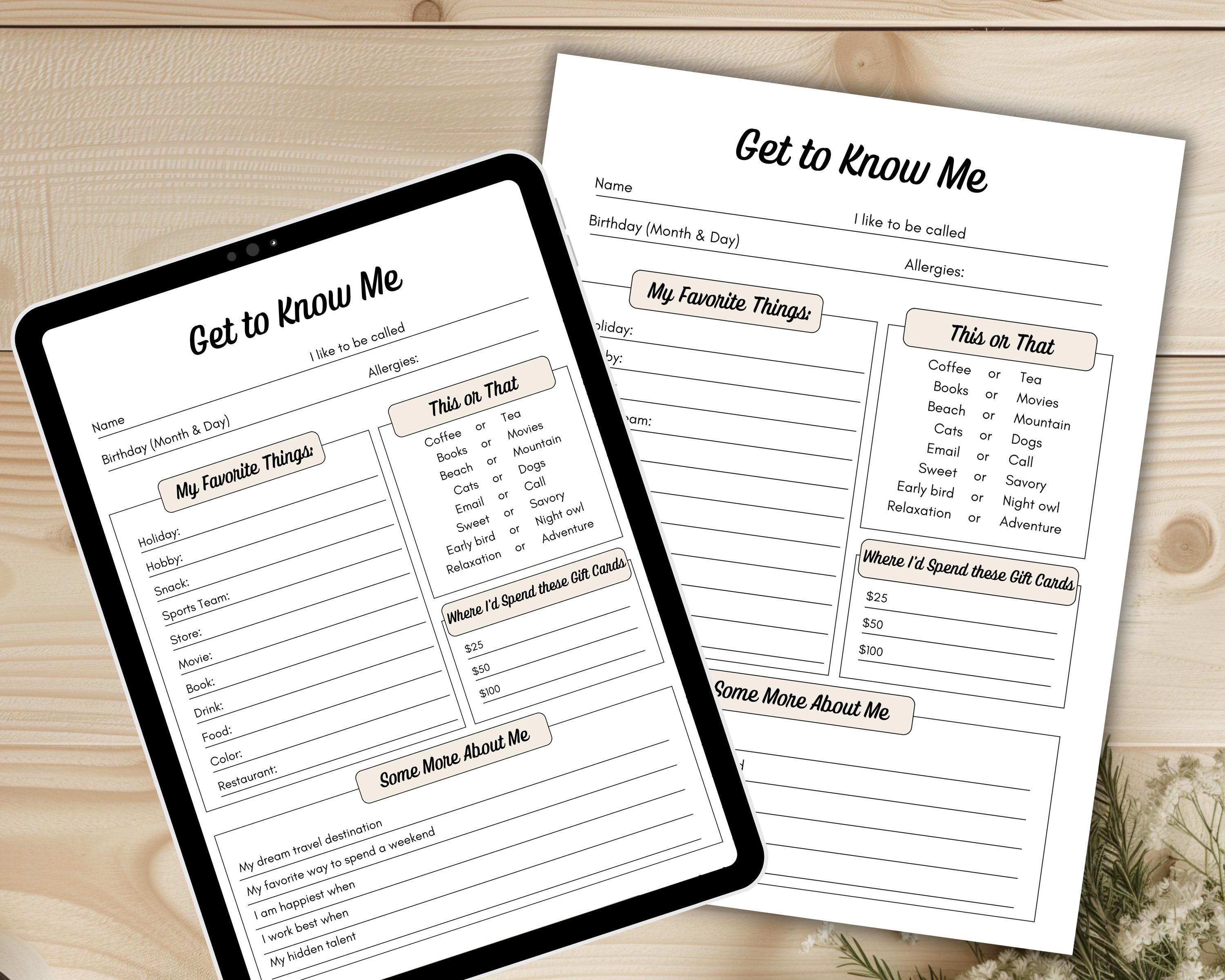 Team Building Get to Know Me Questionnaire, Printable Employee ...