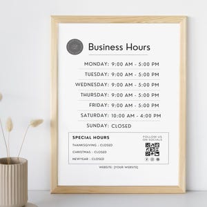 Business Hours Flyer, Editable Canva Template, Minimalist Store Opening Hours Door Sign, Hours of Operations, Holiday Shop Hours, Printable