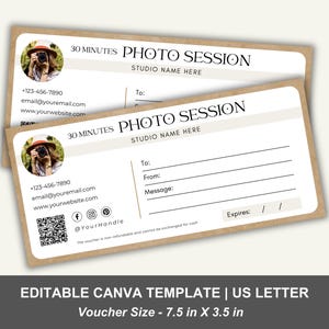 Certificado de regalo para sesión de fotos, certificado de regalo de fotografía editable, plantilla de Canva, cupón de sesión de fotos personalizable, cupón de regalo fotográfico