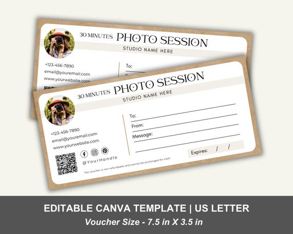 Photo Shoot Gift Certificate, Editable Photography Gift