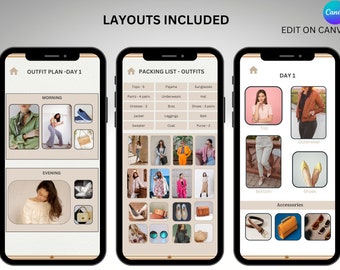 Editable Digital Outfit Planner, Wardrobe Organizer, Canva Template, Mobile Travel Outfit Planner, Wardrobe Planner, Vacation Outfit Plan