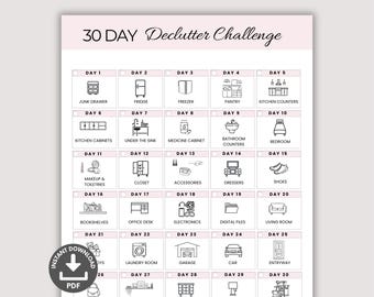 30 Day Declutter Challenge Printable, Home Organization Checklist, Decluttering Checklist, Digital Declutter, Spring Cleaning Guide