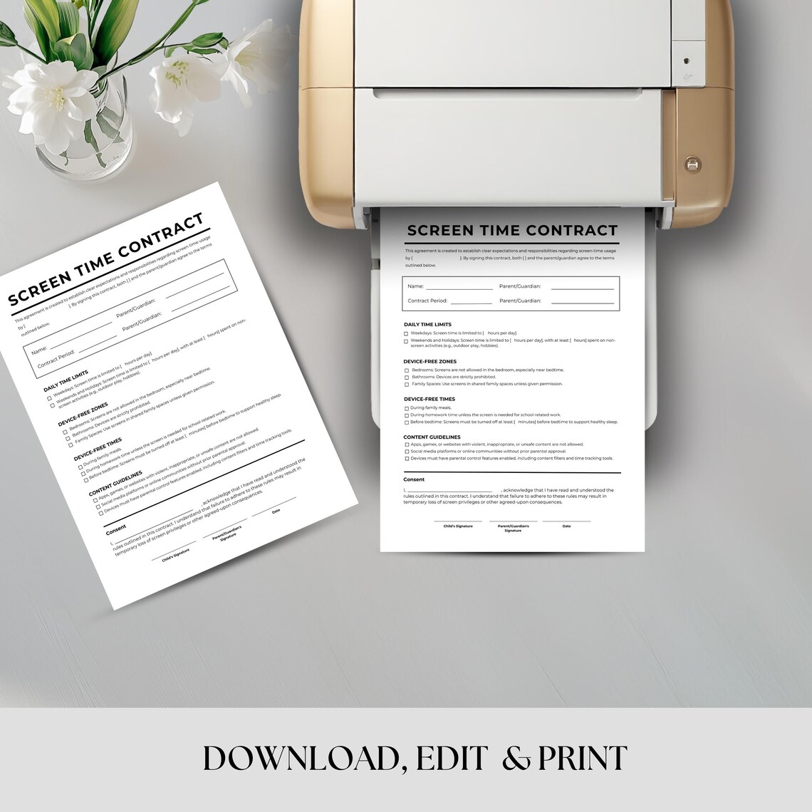 Editable Screen Time Contract, Kids Technology Rules, Family ...