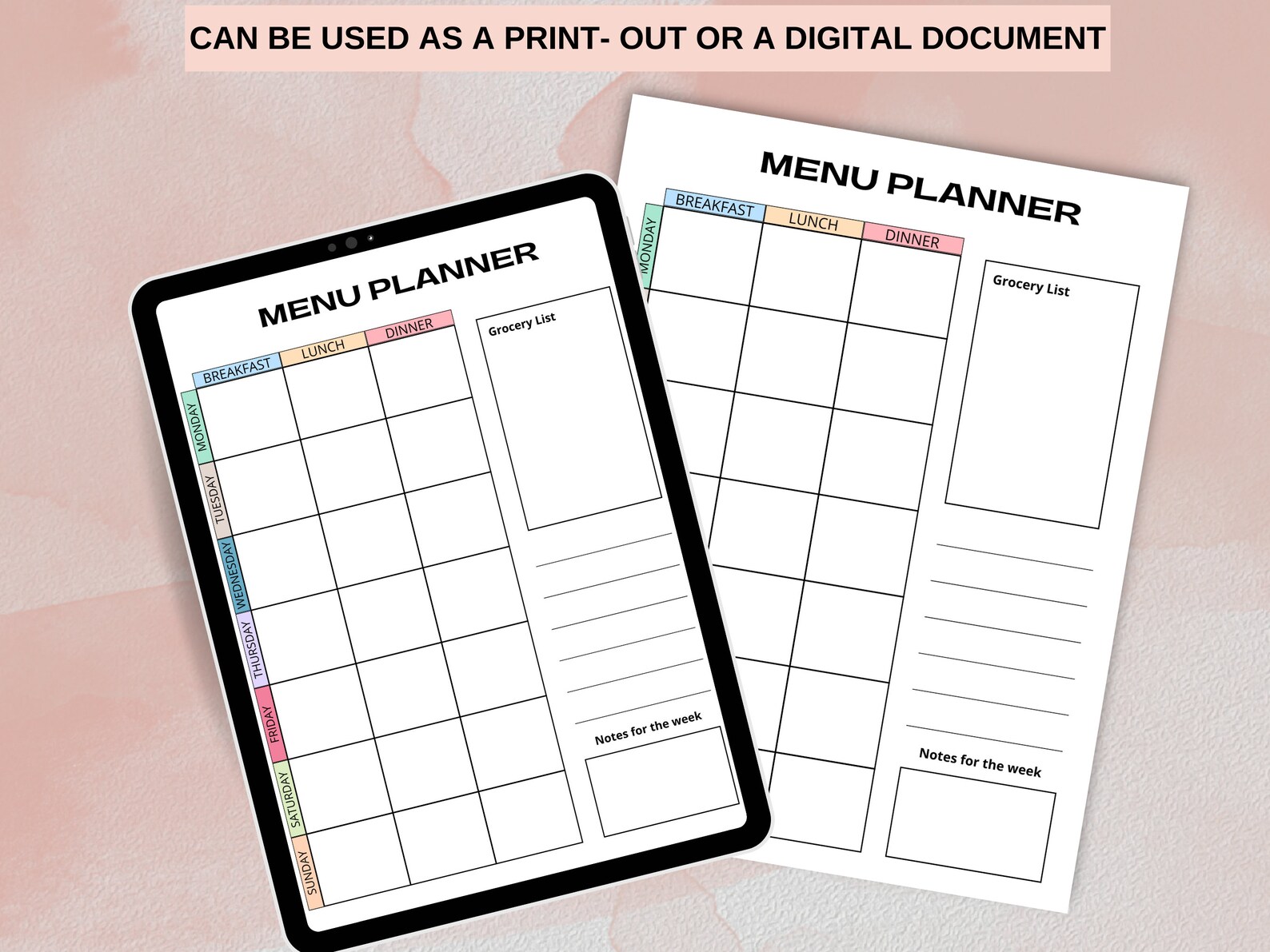 Meal Planner Template Weekly Meal Planner Printable, Grocery List, Menu ...