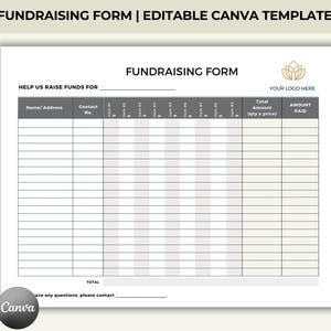 Editable Fundraising Form Canva Template, Landscape Raising Fund, Charity Event Log, Fundraiser Order Tracking, Donation List, Customizable
