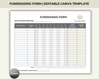 Editable Fundraising Form Canva Template, Landscape Raising Fund, Charity Event Log, Fundraiser Order Tracking, Donation List, Customizable