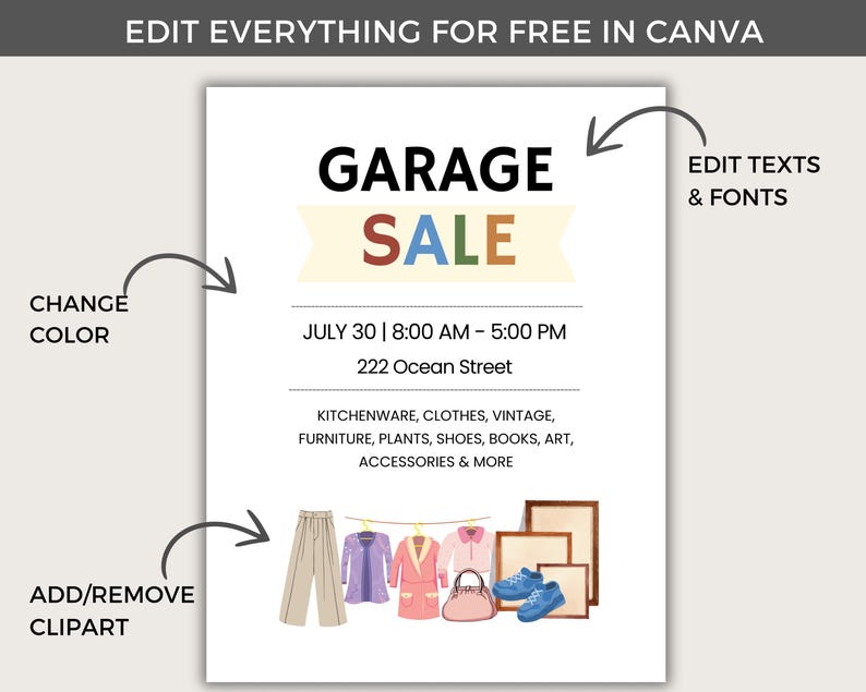 Fillable Rummage Sale Signs Garage Sale Flyer Printable, Editable Neighborhood Yard Sale Sign ...
