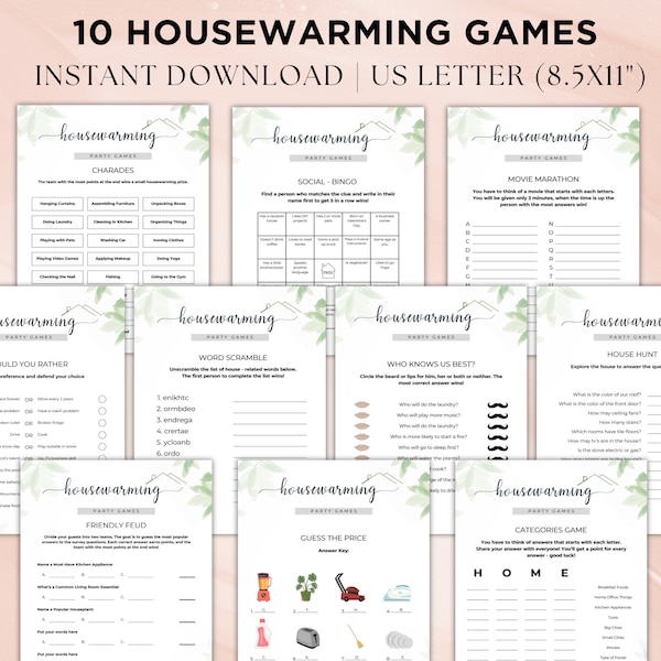 Housewarming Games Printable, Moving Party Games Bundle, Icebreaker Games, New Home Party Games, Minimalist Housewarming Party Games