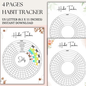 Täglicher Habit Tracker zum Ausdrucken, Kreisgewohnheitsliste, visueller Fortschritttracker, monatliche positive Gewohnheit Herausforderung, runde Habit Tracking US Letter