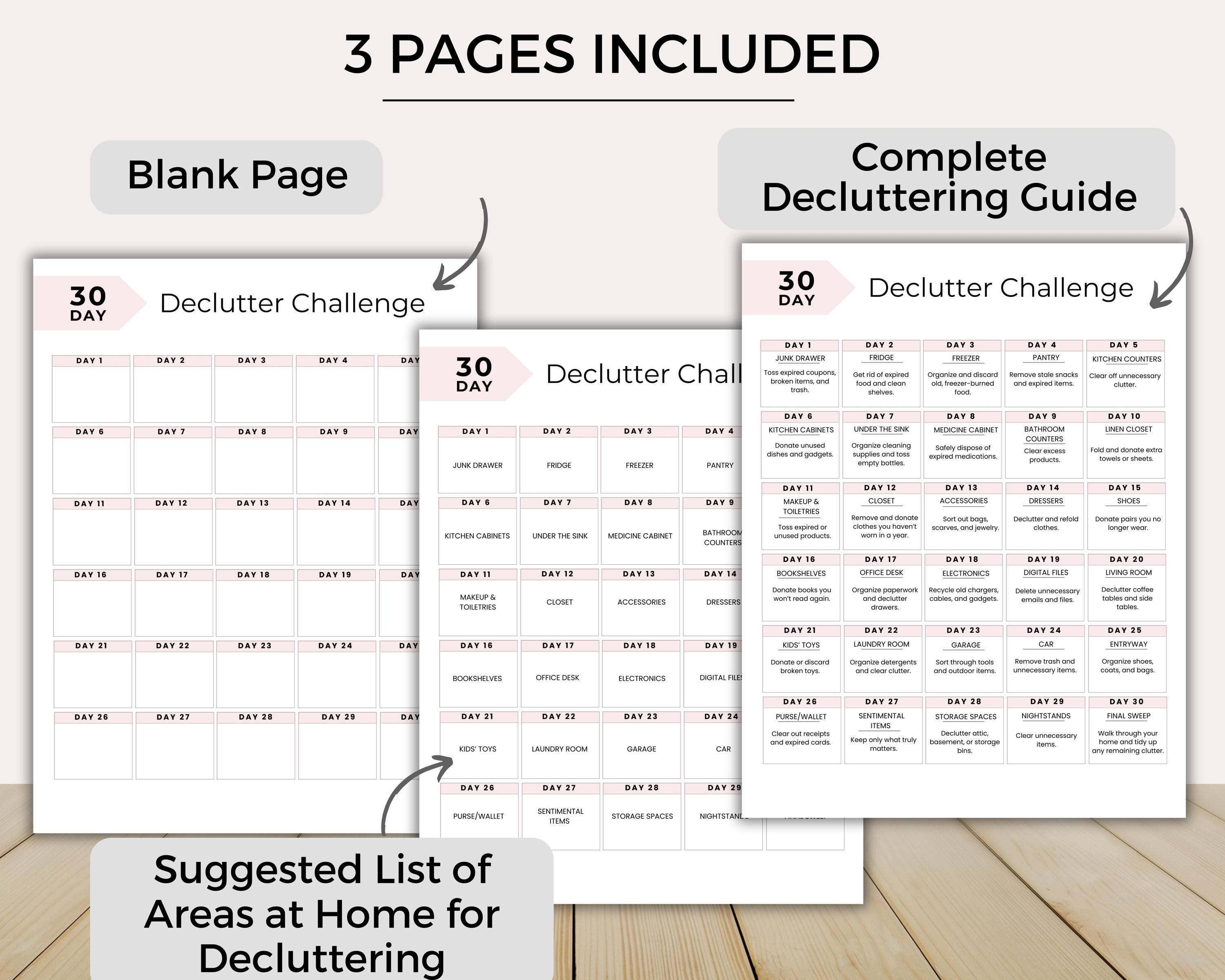 30 Day Declutter Challenge Printable, Home Organization Checklist ...