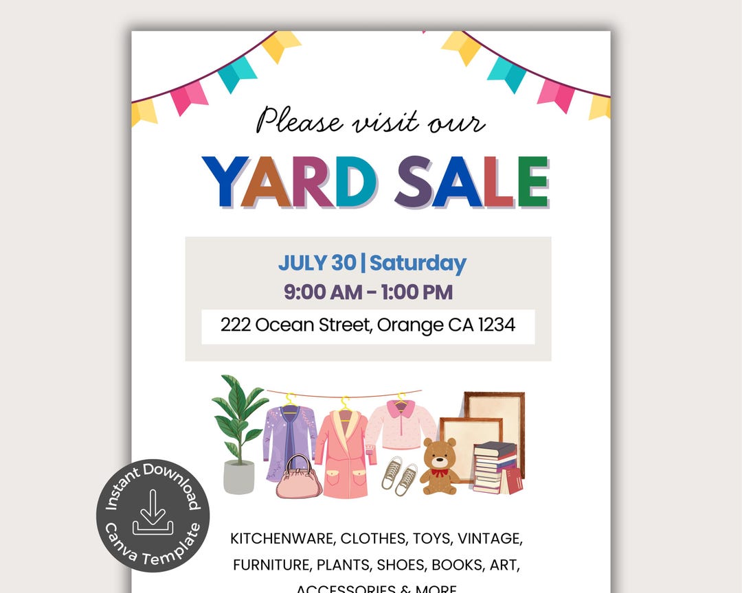 Fillable Rummage Sale Signs Yard Sale Flyer Printable, Editable Garage Sale Sign, Community Yard ...
