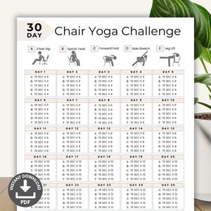 30 Day Chair Yoga Challenge, Quick Office Workout, Sitting Workout, Chair Exercises Guide, Seated Fitness Exercise, Desk Workout Printable