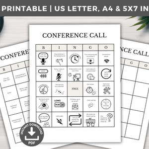 Conference Call Bingo Printable, Workplace Bingo Game, Zoom Bingo Board, Work from Home Fun, Coworker Bingo, Office Games, Virtual Call Fun