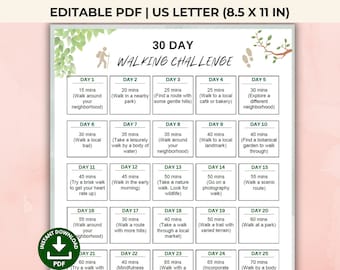 30-Day Walking Challenge Editable PDF, Printable Walking Planner Outdoor Daily Walking Plan, Steps Tracker 30 Day Step Challenge Walking Log