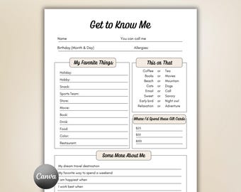 Favorite Things Printable Survey Get to Know Your Team Coworker, All ...