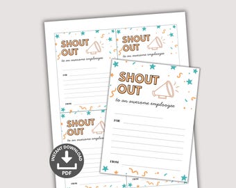 Employee Shout Out Cards Printable, Staff Appreciation Kudos, Colleagues Compliment Notes, Team Recognition Bulletin Board, Breakroom Poster