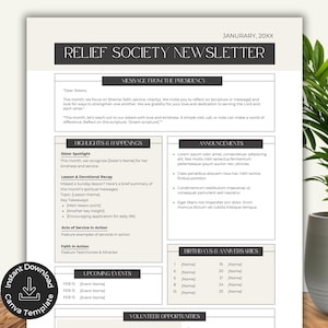 Relief Society Newsletter Template, Monthly LDS Newsletter for Young Women, Minimalist Church Newsletter, Editable Canva Template, US Letter