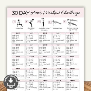 30 Day Arm Challenge Printable, Toned Arms Workout, Fitness Tracker, Arm Workout Guide, Exercise Plan, Home Fitness Routine, Summer Body
