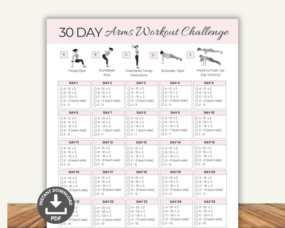 Printable Arm Exercises 30 Day Arm Challenge Printable, Toned Arms