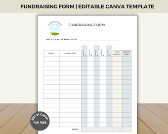 Fundraiser Order Form, Canva Template, Editable Fundraising Form, Charity Event Log, Order Tracking Page, Donation List, Customizable