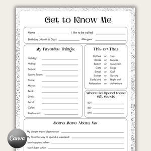 Team Building Get to Know Me Questionnaire, Staff Favorite Things List, New Employee Survey, Get to Know My Team, Editable Canva Template