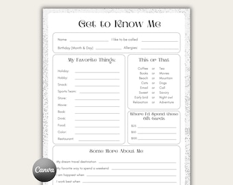 Team Building Get to Know Me Questionnaire, Staff Favorite Things List, New Employee Survey, Get to Know My Team, Editable Canva Template