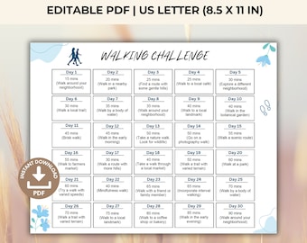 30-Day Walking Challenge Editable PDF, Printable Walking Planner Outdoor Daily Walking Plan, Steps Tracker 30 Day Step Challenge Walking Log