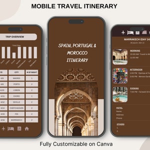 Modello di itinerario di viaggio, Canva modificabile, Pianificatore con collegamento ipertestuale, Piano di vacanza personalizzabile Itinerario di viaggio in Marocco, Guida di viaggio del piano di vacanza