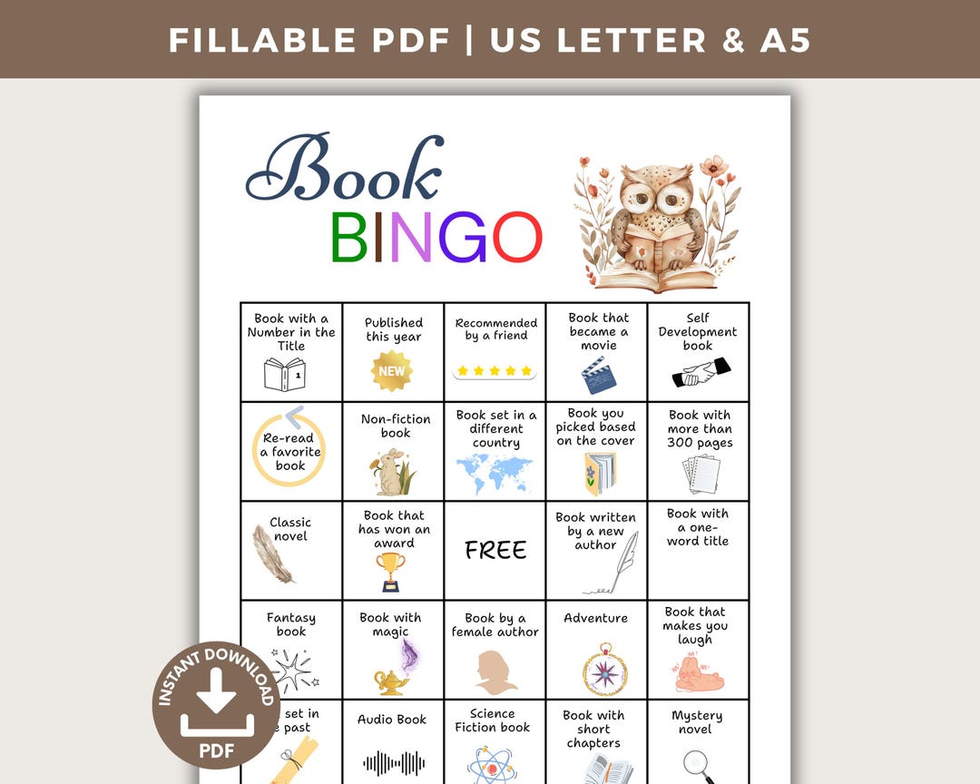 Book Bingo Printable, Reading Challenge, Book Clube Games, Reading Log ...