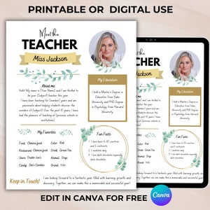 Modelo Conheça o Professor, Modelo Canva, Boletim Informativo Conheça o Professor, Carta de Recursos do Professor, Folheto de boas-vindas Boho de volta às aulas