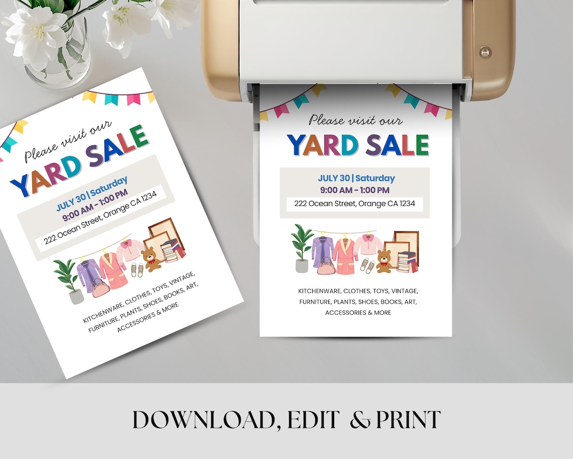 Fillable Rummage Sale Signs Yard Sale Flyer Printable, Editable Garage Sale Sign, Community Yard ...