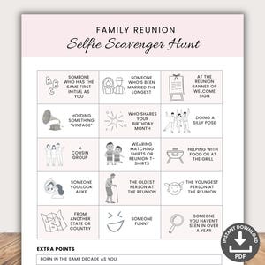 Family Selfie Scavenger Hunt, Family Reunion Game, Printable Family Party Game, Fun Family Reunion Game, Family Activities, Fun Family Photo
