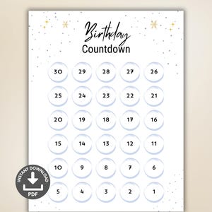 Geburtstags-Countdown zum Ausdrucken, Countdown zum Geburtstag, Kinder-Adventskalender, Countdown-Kalender, 30 Tage bis zum Geburtstag, Geburtstagskalender