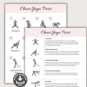 Chair Yoga Poster Printable, Quick Office Workout, Sitting Workout Guide, Seated Fitness Exercise For Seniors, Chair Yoga Poses for Beginner