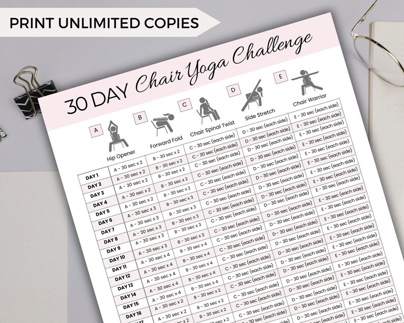 30 Day Chair Yoga Challenge, Quick Office Workout, Sitting Workout ...