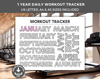 Workout Tracker Coloring Page 2026 Printable, Daily Monthly Yearly Exercise Calendar, 365 Days of Fitness, Daily Goal Tracker Healthy Habit