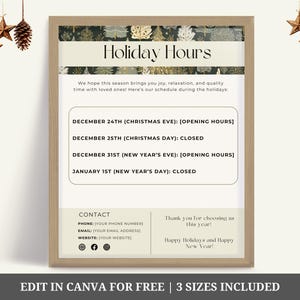 Holiday Hours Sign, Editable Canva Template, Christmas Store Opening Hours, Business Sign, Holiday Shop Hours, Small Business Signage