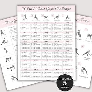 Chair Yoga Printable Bundle, 30 Day Challenge with Instruction, Quick Office Workout, Sitting Workout, Chair Exercises Guide, Seated Fitness