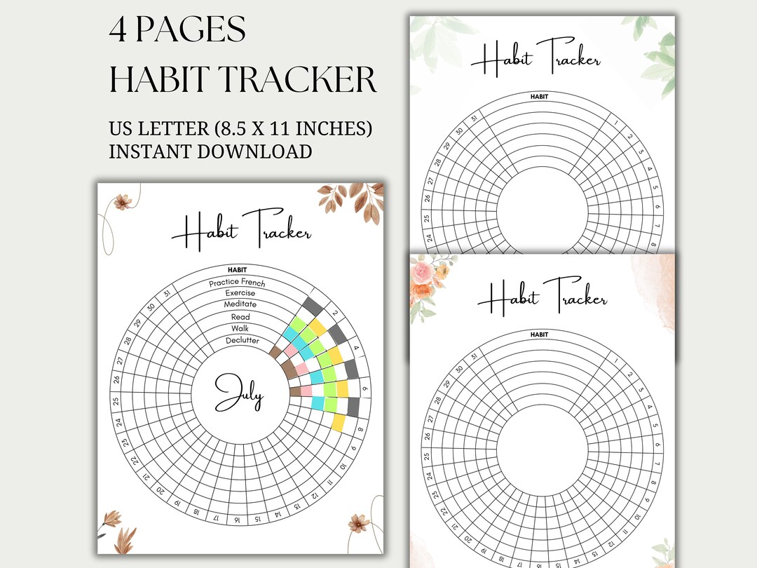 Daily Habit Tracker Printable, Circle Monthly Goal Tracker, Visual ...