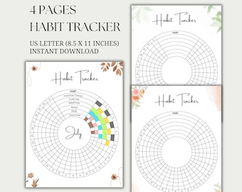 Daily Habit Tracker Printable, Circle Monthly Goal Tracker, Visual Progress Tracker, Positive Habit Challenge, Routine Tracker Bundle