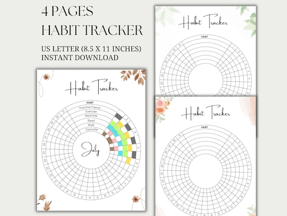 Daily Habit Tracker Printable, Circle Monthly Goal Tracker, Visual Progress Tracker, Positive Habit Challenge, Routine Tracker Bundle