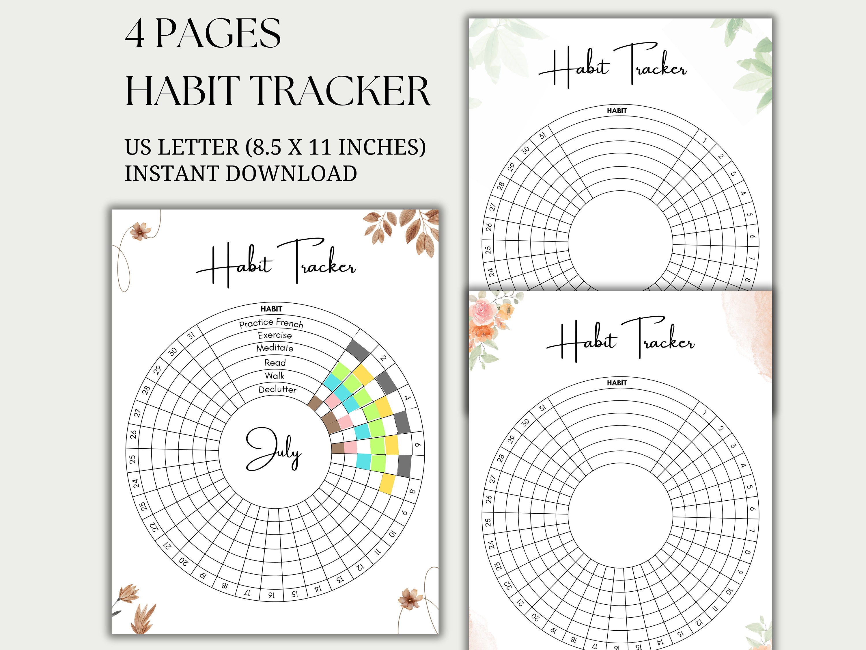 Daily Habit Tracker Printable, Circle Monthly Goal Tracker, Visual ...