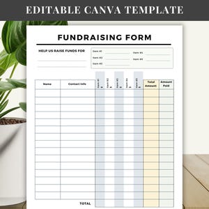 Plantilla de Canva para formulario de pedido de recaudación de fondos, formulario de recaudación de fondos editable, página de seguimiento de pedidos de registro de eventos de caridad, lista de donaciones personalizable, carta de EE. UU.