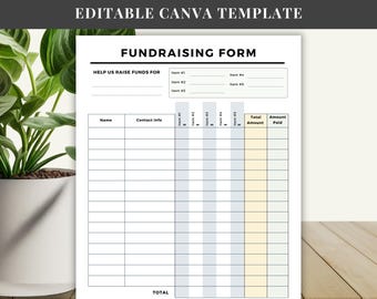 Fundraiser Order Form Canva Template, Editable Fundraising Form, Charity Event Log Order Tracking Page  Customizable Donation List US Letter