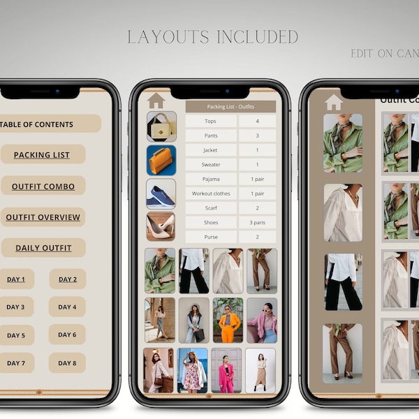 Digital Outfit Planner Editable Canva Template with Clickable Links Wardrobe Organizer Travel Outfit Planner  for Efficient Packing